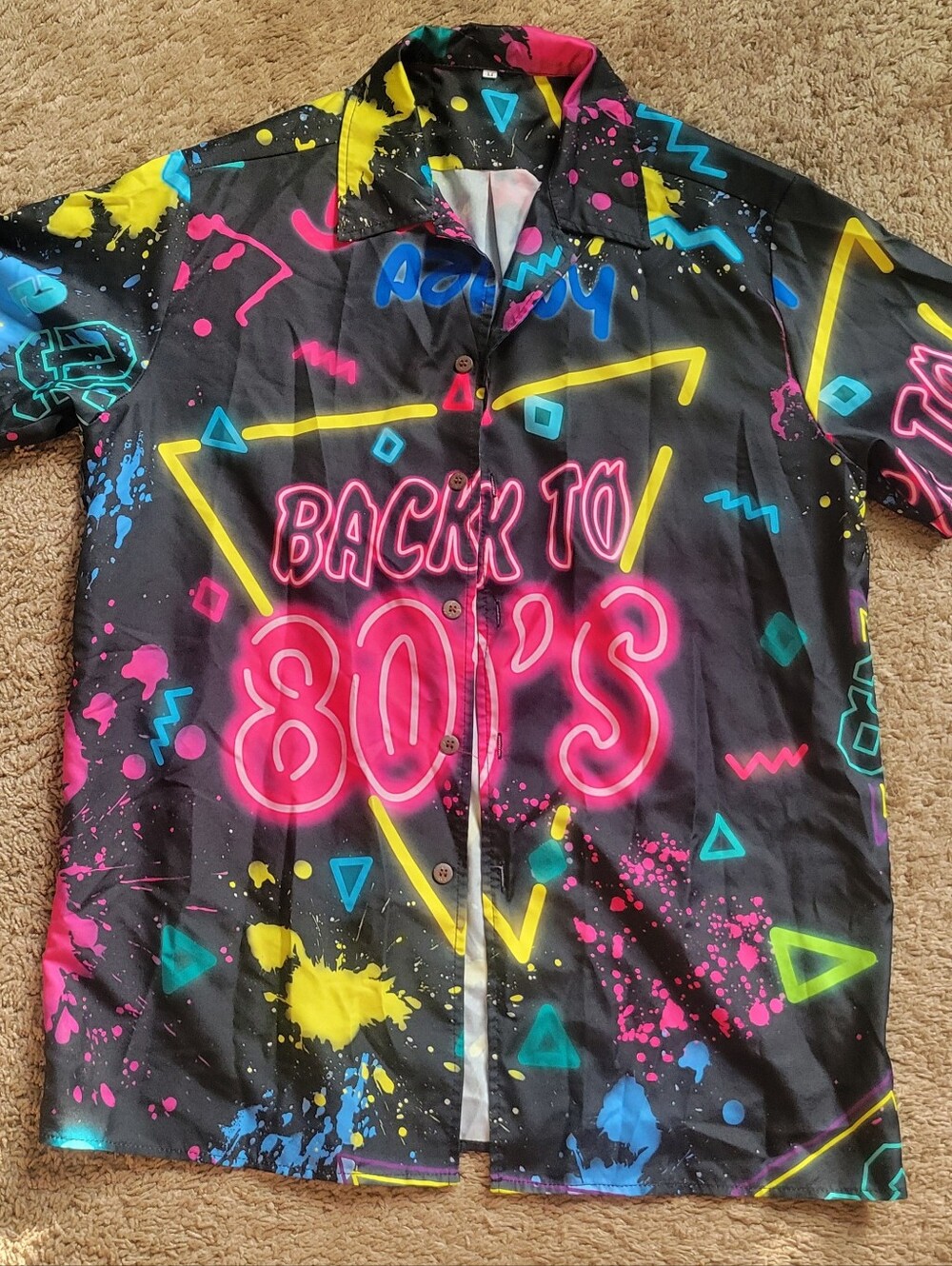 Back to 80's Neon Graphic Casual Button-Down Shirt - Black/Multi